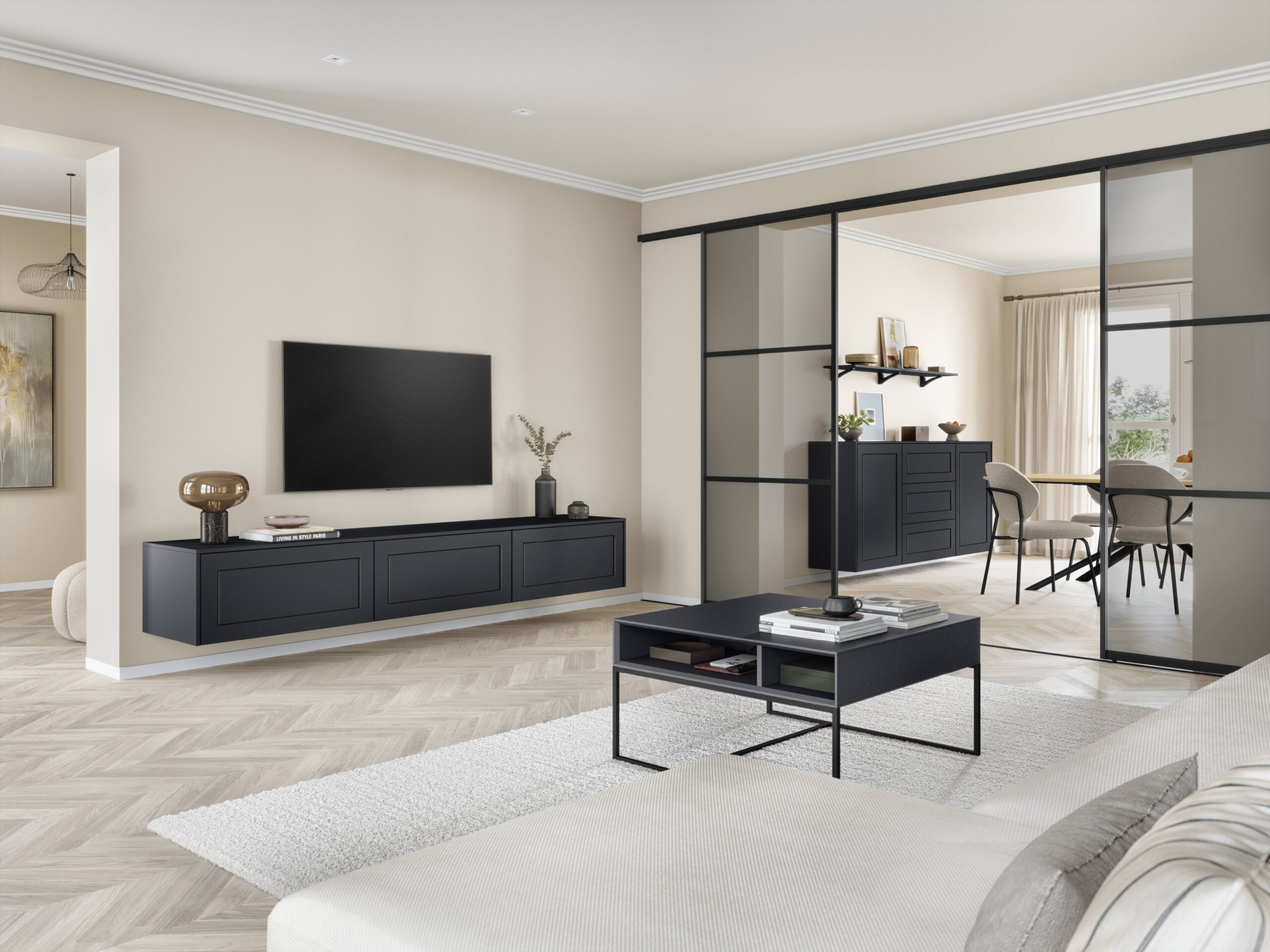 Modern Black Media walls in stanmore